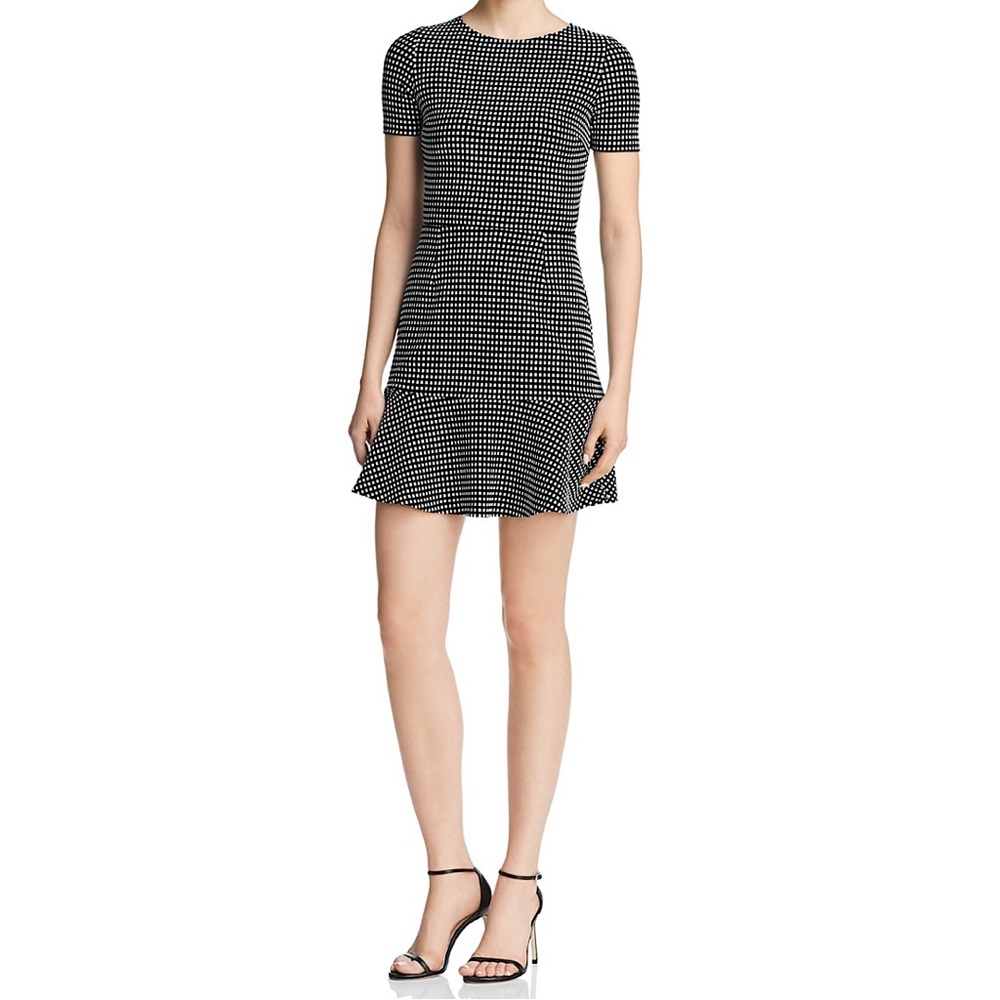 Aqua Grid Ruffle-Hem Dress